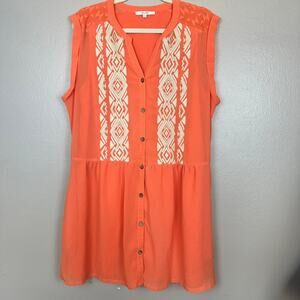 Miss Me Embroidered Button Dress Large Orange Sleeveless Western Rodeo Vaquera